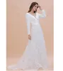 2020 Boho moderne à manches longues princesse robes de mariée col en V bouton couvert dos nu dentelle train robe de mariée robe de mariée BC247293i