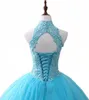 Yeni Tül Seksi Balo Quinceanera Elbiseler 2019 Kristal Boncuk Lace Up Pageant Debutante Örgün Akşam Balo Parti Kıyafeti AL77