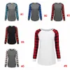 Fashion- Plaid Patchwork T-shirt Panel Raglan Long Sleeve Hoodie Ladies Spring Autumn pullover Winter Sweatshirt Blouse Shirt Tops LJJA2729