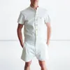 Sommar Fashion Short Sleeve Mens Rompers Male Single Breasted Jumpsuit Cargo Kort Byxor Pojkvän Zip Byxor Party Overaller