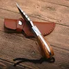 جديد وصول صغير ثابت شفرة الصيد سكين 440C ساتان بليد كامل تانغ الخشب مقبض السكاكين مستقيم مع الجلدي غمد