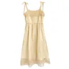 2020 새로운 여름 Organza 작은 후크 스트랩 드레스 레트로 인쇄 노란색 내부 슬링 스커트