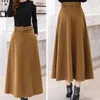 Skirts Winter Women's Wool Maxi With Belt 2021 Fashion Vintage Woolen Skirt Female Streetwear Casual Saia Longa Wine Red