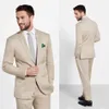 Beige Bräutigam Smoking Kerbe Revers Seitenschlitz Männer Hochzeit Smoking Beliebte Männer Jacke Blazer Männer Prom Abendessen/Darty-Anzug (Jacke + Hose + Krawatte) 1285