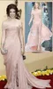 Pink Elie Saab Evening Dresses Celebrity Gowns Off Shoulder Chiffon Lace Side Split Fomal Dress Flower Ruched Red Carpet Dresses Button Back