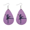 Nieuw ontwerp PU lederen oorbellen Ballet vriendschap MUM liefde gedrukt ronde Teardrop Dangle Earring voor vrouwen meisje partij sieraden cadeau