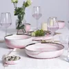 Różowy marmurowy ceramiczny obiad talerz sałatkowy sałatkowy makaron miski płytki zupowe Zestawy porcelanowe zastawy stołowe kuchenne kuchenne narzędzie T25851516