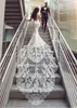 럭셔리 페르시 인어 웨딩 드레스 2020 연인 모자 슬리브 백리스 긴 꼬리 아플리케 레이스 버튼 다시 신부 드레스
