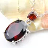 Düğünler Takı Hediye 2 adet 1 Set Oval Kırmızı Garnet Gemstone LuckyShine Gümüş Muhteşem çekicilik Kolye Küpe Takı Setleri