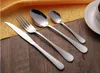 Delicate Stainless Steel Titanium Colorful Plated Spoon Fork Knife Set Dinnerware Flatware Sets Coffee Spoons Stir Teaspoon