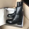 Hot Sale- Cowskin Martin Front Rear Strap Chunky Low Heel Women Mid Calf Boots Ladies Ann 19ss Round Toe Zipper Boots Shoes Size 35-40