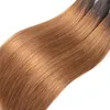 Peruansk mänskligt hår ombre 1B30 Virgin Hår billigt Remy Straight T1B30 Hårförlängningar 4 PC: er dubbla wefts7613097