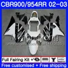 Кузова для HONDA CBR900RR CBR 954 RR CBR954RR 02 03 CBR900 RR 280HM.45 CBR 900RR CBR954 RR CBR 954R 2002 2003 обтекатель черный белый горячий комплект