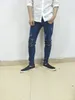 Joelho rasgado clássico trecho jeans homens homens azuis denim skinny calças hip hop masculino streetwear buracos moto elástico calças