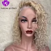 150% Blond Curly 13 * 4 Sida Parting Lace Front Wig 613 Transparent Lace Färgglada Korta Bob Syntetiska peruker Värmebeständig för vita kvinnor