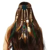 US Warehouse Hippie Dreamcatcher Head Chains Boho Tribal Feather Headpiece With Beads Peacock Feather Hair Band Hårtillbehör