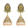 Vintage Gold Metal Acrylic Beads Tassel Indian Jhumka örhängen för kvinnor Festival Party Jewelry