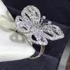 Ny ankomst Fantastisk lyxsmycken Shinning 925 Sterling Silver Pave White Sapphire CZ Diamond Promise Rings Wedding Futterfly BA239D