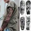 Große Armmanschette Tattoo Löwe Krone König Rose Wasserdicht Temporäre Tätowierung Aufkleber Wilder Wolf Tiger Männer Voller Schädel Totem Tatto T190711