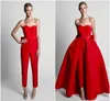 2020 New Hot Sale Red Jumpsuits Formal Evening Dresses With Detachable Skirt Sweetheart Prom Dresses Party Wear Pants for Women