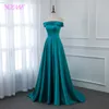 Party Dresses YQLNNE 2021 Off The Shoulder Long Prom Turquoise Satin Formal Evening Gown Women Dress Zipper Back YQLNNE1