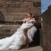 2020 우아한 A 라인 웨딩 드레스 섹시한 오프 숄더 민소매 구슬 신부 가운 계층 명주 로브 드 Mariée 맞춤 제작