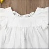 Barnkläder 2019 Sommar Toddler Babyflickor Kläder Ruffle Vit Top Mini Klänning + Plädor PP Bottom Kort Byxor Barn Casual Outfits Set