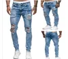 Jeans masculinos homens rasgados para homens casual azul skinny slim fit calças jeans motociclista hip hop com sexy holel279p