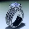 ヴィンテージコートリング 925 スターリングシルバープリンセスカット 5A cz ストーン婚約結婚指輪女性のためのジュエリーギフト