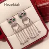 Hezekiah S925 Tremella needle Leopard Tassels Earrings Luxurious Full drilling Banquet Eardrop French quality Free shipping Dance