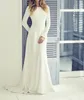 Crepe Aline Modest Wedding Dress With Long Sleeves Jewel Neck Coverd Back Short Train Women Informal Bridal Gown2633740