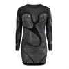 Kvinnor Casual Bodycon Dresses Mini Långärmad Rhinestone Mesh Se genom Hollow Out Sexig Club Party Dress Plus Storlek