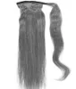 Grå ponny svans hårsträngningar riktigt mänskligt hår dubbel inslag hästsvansar blond hårstycke 20 tum wrap runt hästsvansförlängningar silver grå 120g