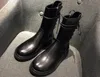 Livraison directe pas cher de haute qualité filles Pu solide noir bout rond fermeture éclair à lacets dos mi-mollet haut plat Martin bottes courtes