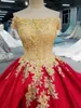 Arábia Saudita Vestidos de Novia Espumante 3D Applique com Ouro Beading Court Train Ball Ball Vestido de casamento