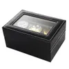 Carbon Fiber PU Leather 3 Grids Jewelry Watch Display Storage Gift Boxes Cylinder Black Color