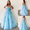 Nova luz Azul A-Linha Longo Piso Comprimento Espaguete Scoop Pescoço Laço Laço Bonito Prom Vestidos Para Meninas Verão Selftie Party Vestidos para Womens