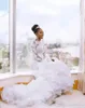 Africano Nigeriano Plus Size Sereia Vestidos de Noiva de Manga Longa Sheer Bateu Neck Frisado Organza Ruffles Vestido de Noiva Vestidos De Noiva