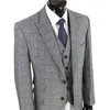 Traje de hombre a cuadros clásico gris Slim Fit 3 piezas Ropa de novio para boda Trajes de chaqueta de mejor hombre guapo (chaqueta + chaleco + pantalones)