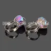 10pcs 원시 멋진 Druzy 돌 조정 가능한 반지 핸드 메이드 와이어 포장 된 Freeform Rainbow Titanium Mystic Quartz Crystal Gemstone Ring Ring