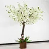 Wedding Artificial Flower Cherry Blossom Branch 110 cm Wedding Decoration Fake Flower Sakura 4 Fork with Green Leaves Home Market Decor