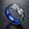 Fashion Men's 8mm Groove Lines Blue Tungsten Carbide Ring Stainless Steel Men Wedding Bands Ring Size 6-13