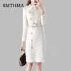 2019 New Arrival Autumn and Winter Runway Kobiety Elegancki Tweed Sukienka Bow Collar Z Długim Rękawem Kobiet Moda Chic Sukienki Vestidos Y19052901