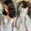 2019 Ellie Saab Mermaid Wedding Dresses V Neck Sheer Long Sleeve Lace Bridal Gown With Overskirts Saudi Arabic Wedding Dress Plus Size