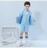 Three-piece Short Sleeve And Pants Blue Pink Summer Boys Formal Party Wear Clothing Set Children Prom Performance Costume Tuxedos