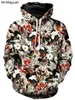 High-end lyxiga röda blommor rosor tryckta 3d jacka hoodies kvinnor / män vintage sweatshirt flickor rosa streetwear outfits