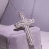 Top Selling Luxury Jewelry 925 Sterling Silver Handmade Full White Sapphire CZ Diamond Gemstones Cross Pendant Women Wedding Necklace Gift