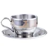 160ml Stainless Steel Coffee Tea Set Double Layer Coffee Cup Mugs Espresso Mug Milk Cups With Dish Spoon GGA2646