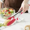 Silikon BBQ Grillzange Salat Brot Servierzange Antihaft-Küche Grill Grillen Kochzange mit Gelenkverriegelung Schwarz Rot 9" 12"
