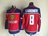 2002 Team Russland Hockey-Trikots Retro 8 ALEXANDER OVECHKIN 10 PAVEL BURE 91 SERGEI FEDOROV 27 ALEX KOVALEV 8 IGOR LARIONOV Rot